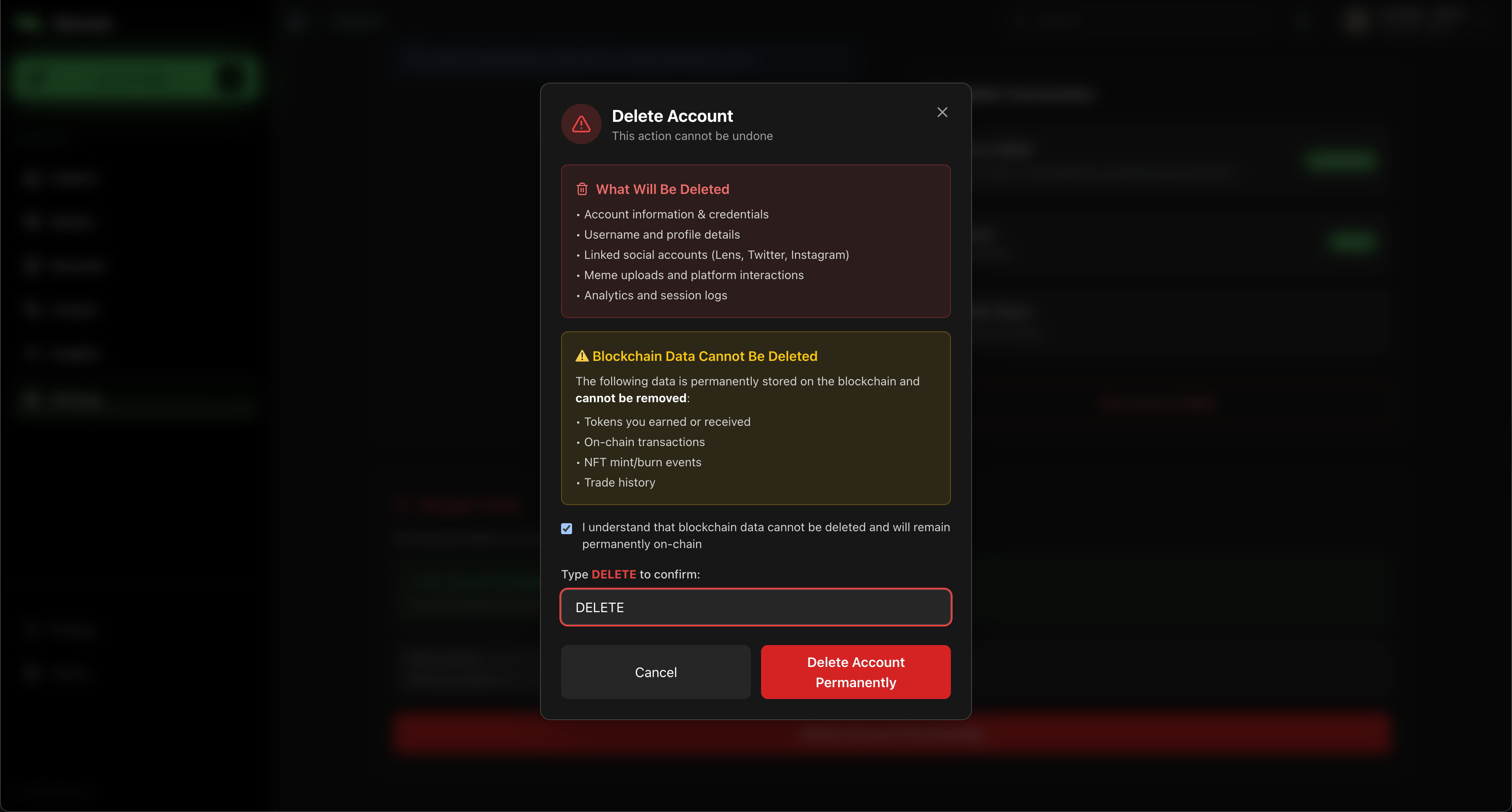 Red Delete Account Permanently button